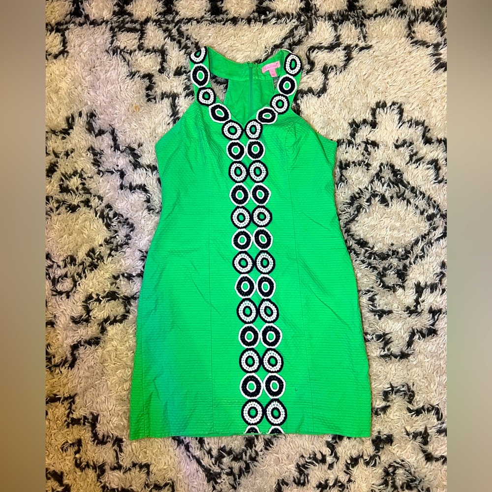 Lilly Pulitzer Sz 6 Trudy Shift Tank Dress Embroidered Circles Go Go Green